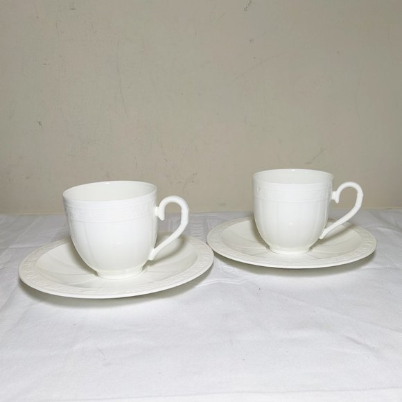 VILLEROY & BOCH Cameo Weiss 2 Demitasse Coffee Cups and Saucers - Picture 3 of 4